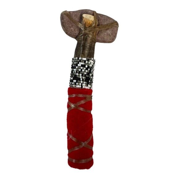 Stone Topped Tribal Inspired Red Wrapped Tomahawk Vintage Miniature 5" Doll - Picture 4 of 5